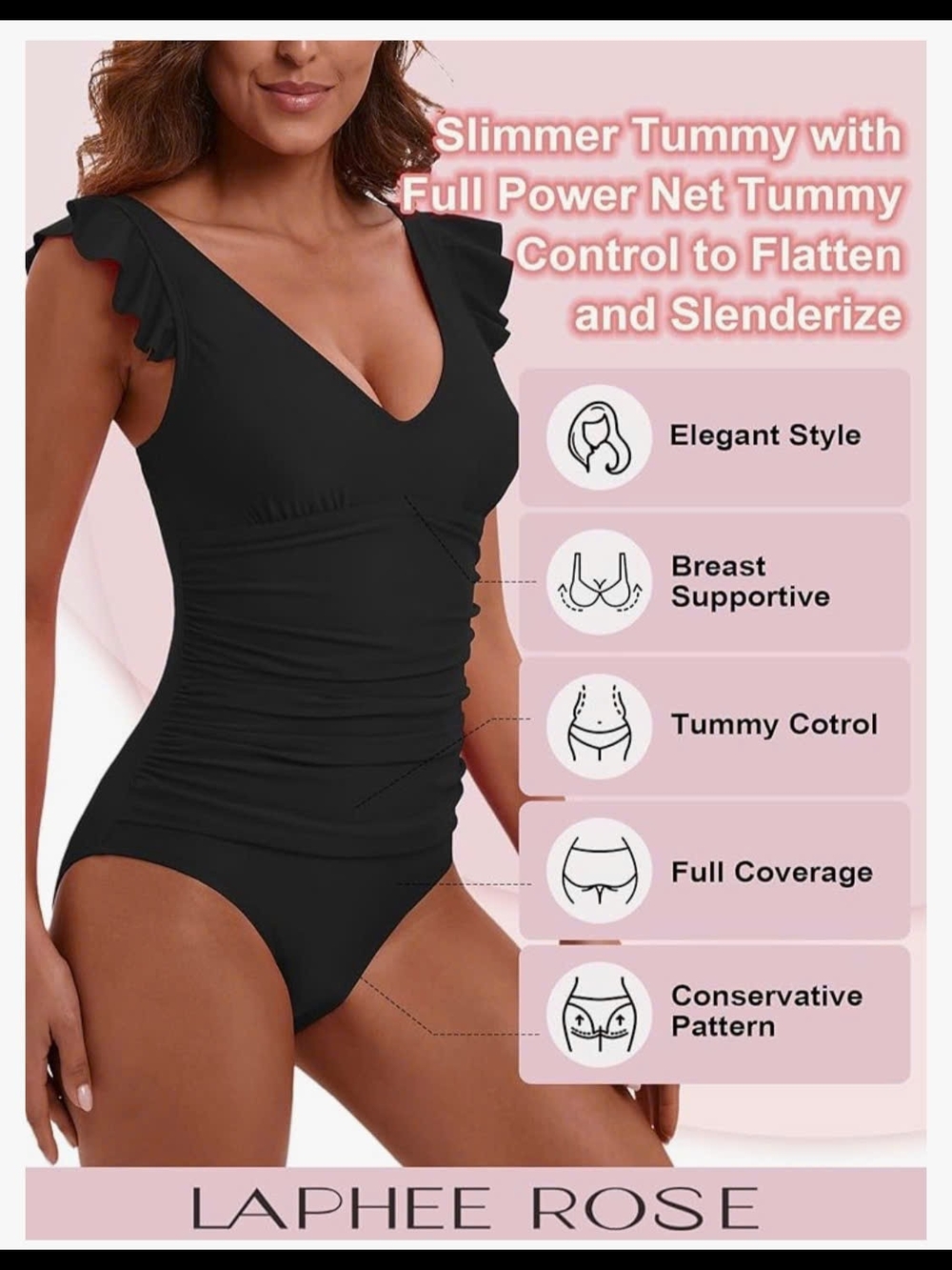 LAPHEE ROSE Black Ruffle Sleeve One-Piece Swimsuit - Picture 4 of 9